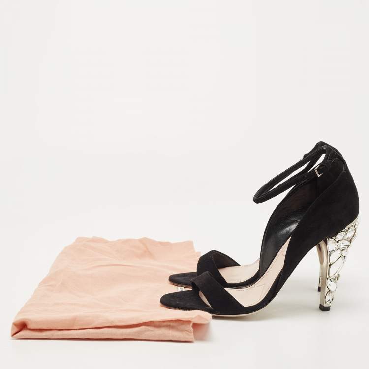 Pre Owned Miu Miu Black Suede Ankle Strap Sandals Size 37