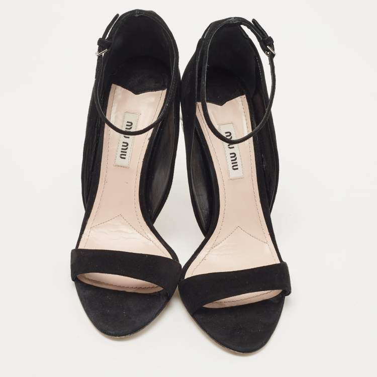 Pre Owned Miu Miu Black Suede Ankle Strap Sandals Size 37