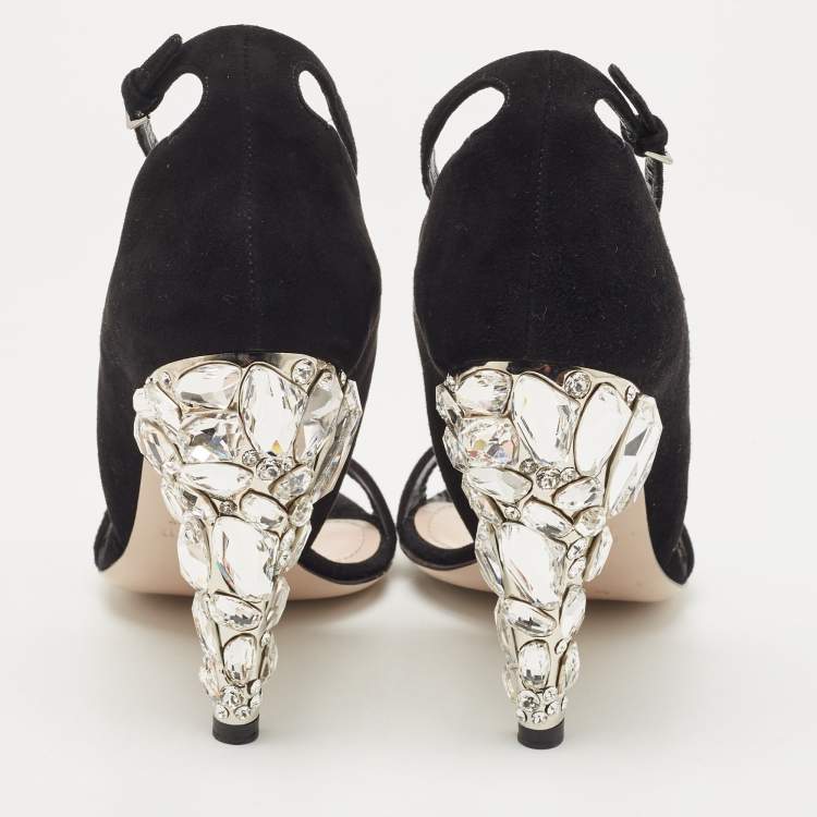 Pre Owned Miu Miu Black Suede Ankle Strap Sandals Size 37