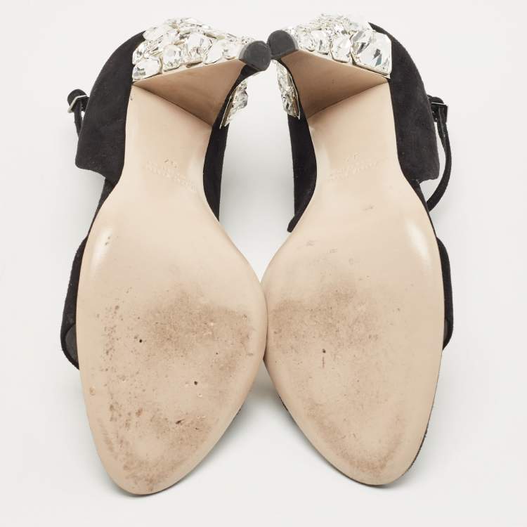 Pre Owned Miu Miu Black Suede Ankle Strap Sandals Size 37