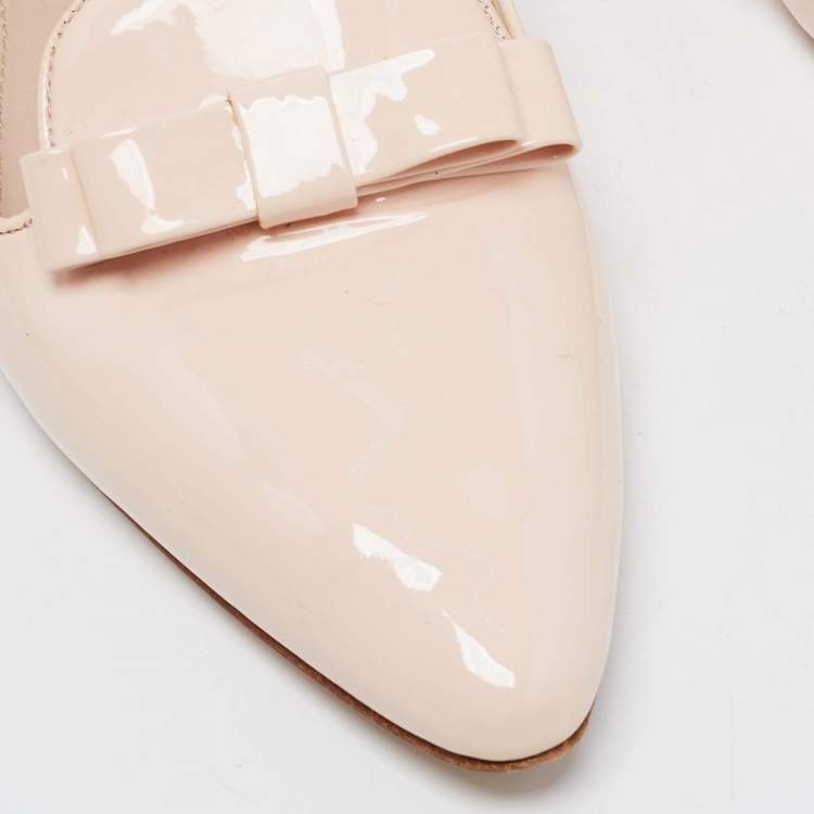 Pre Owned Miu Miu Light Pink Patent Leather Bow Crystal Embellished Smoking Slippers Size 36