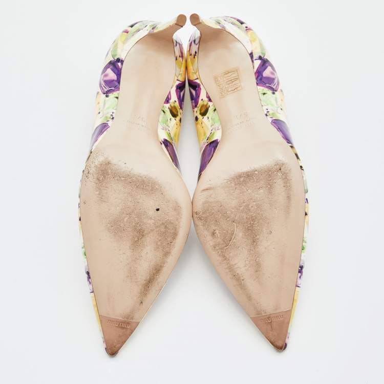 Pre Owned Miu Miu Multicolor Printed Patent Leather Pointed Toe Pumps Size 37.5