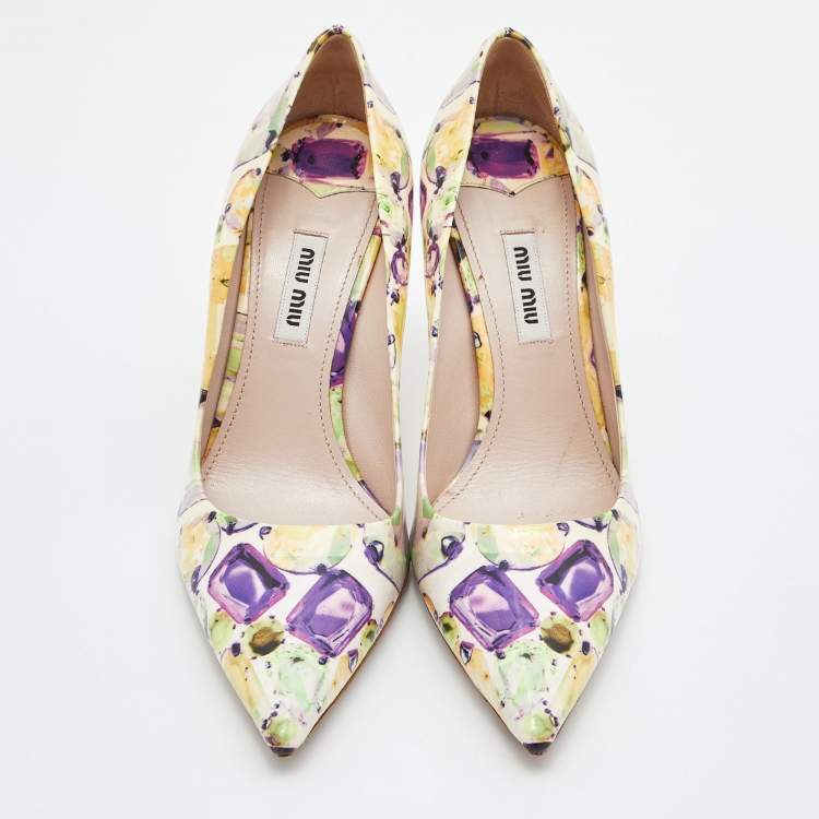 Pre Owned Miu Miu Multicolor Printed Patent Leather Pointed Toe Pumps Size 37.5