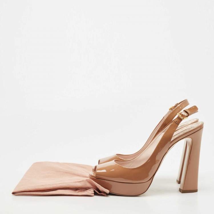 Pre Owned Miu Miu Brown Patent Leather Open Toe Platform Slingback Pumps Size 41