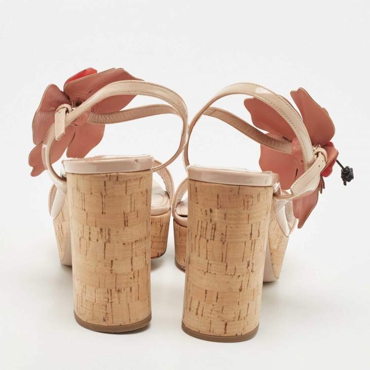 Pre Owned Miu Miu Beige Patent Leather Ankle Strap Sandals Size 40