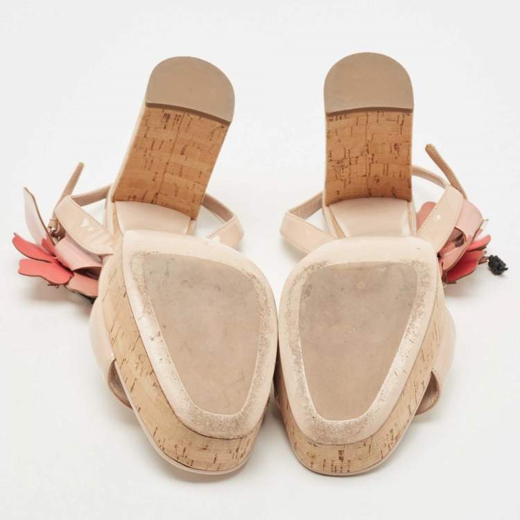 Pre Owned Miu Miu Beige Patent Leather Ankle Strap Sandals Size 40