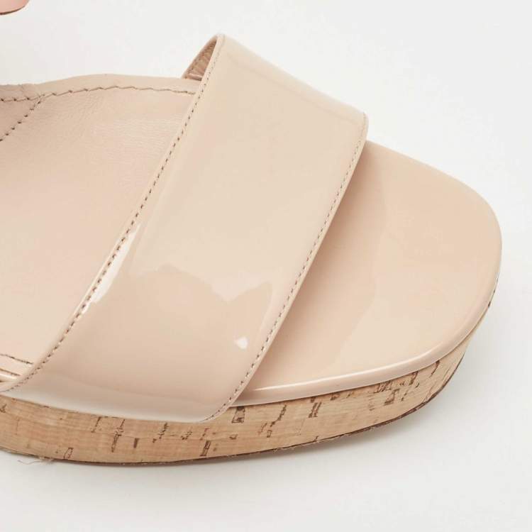 Pre Owned Miu Miu Beige Patent Leather Ankle Strap Sandals Size 40