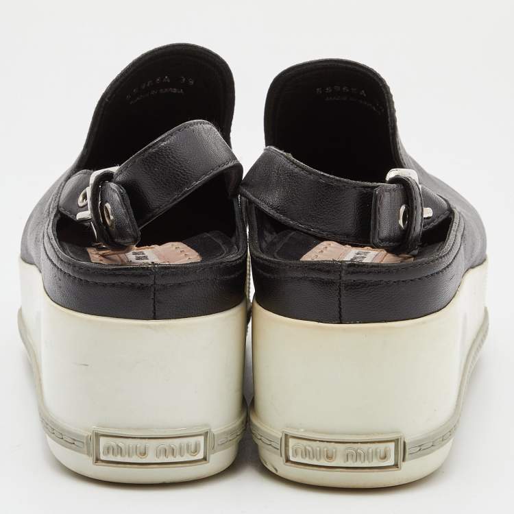 Pre Owned Miu Miu Black Leather Platform Slingback Sneakers Size 39