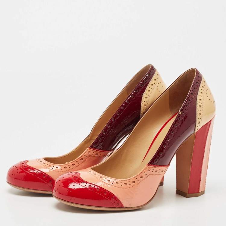 Pre Owned Miu Miu Multicolor Brogue Patent Leather Round Toe Pumps Size 38.5