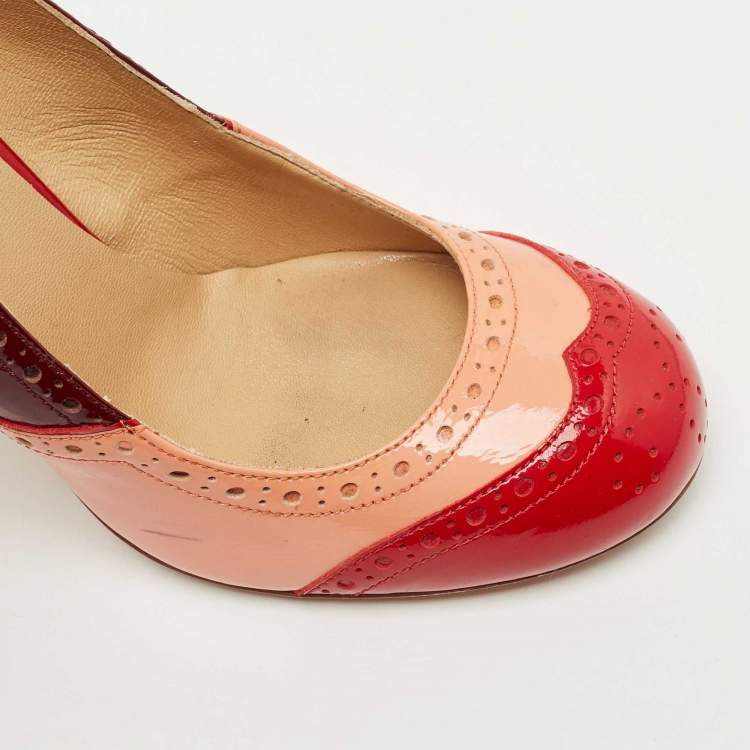 Pre Owned Miu Miu Multicolor Brogue Patent Leather Round Toe Pumps Size 38.5
