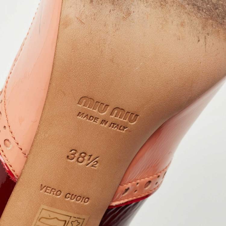 Pre Owned Miu Miu Multicolor Brogue Patent Leather Round Toe Pumps Size 38.5