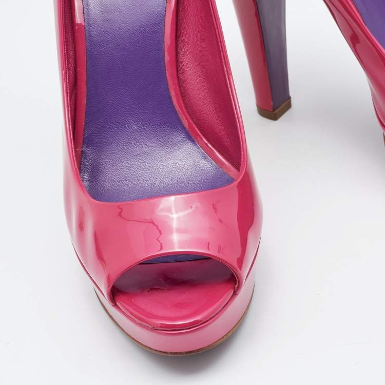 Pre Owned Miu Miu Pink Patent Leather Peep Toe Platform Pumps Size 39.5