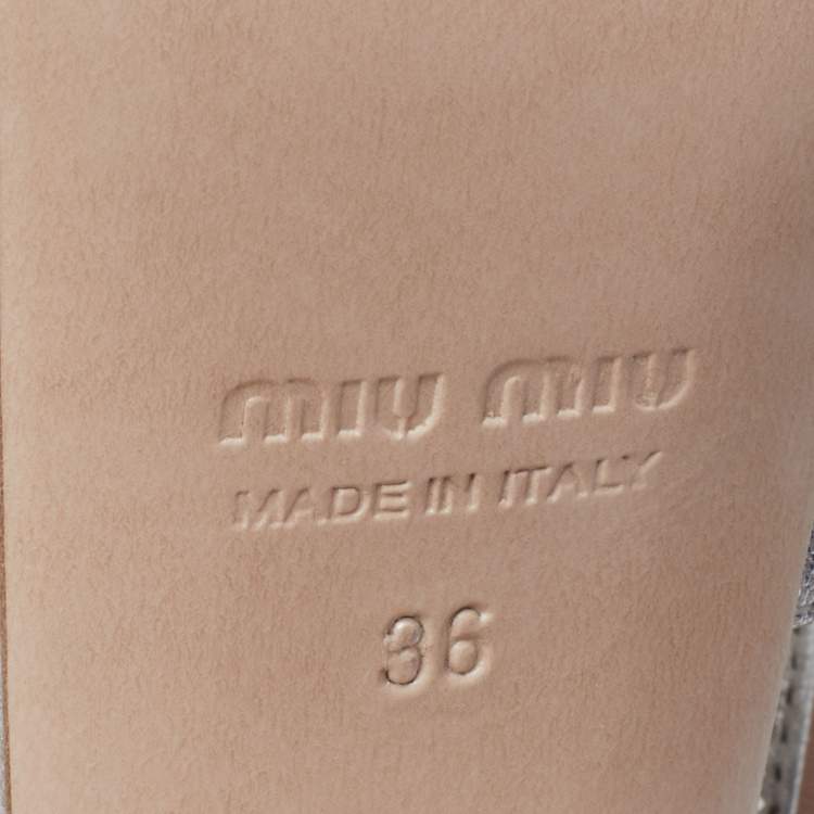 Pre Owned Miu Miu Silver Leather Crystal Embellished Ankle Strap Platform Sandals Size 36