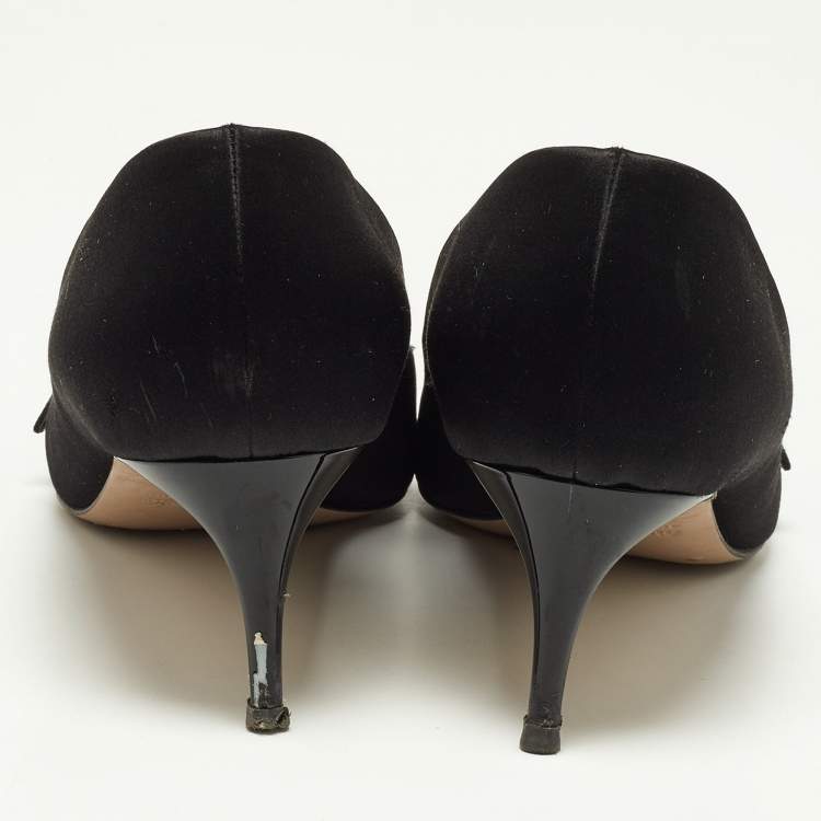 Pre Owned Miu Miu Black Satin and Crystal Embellished PVC Pointed Toe Pumps Size 38