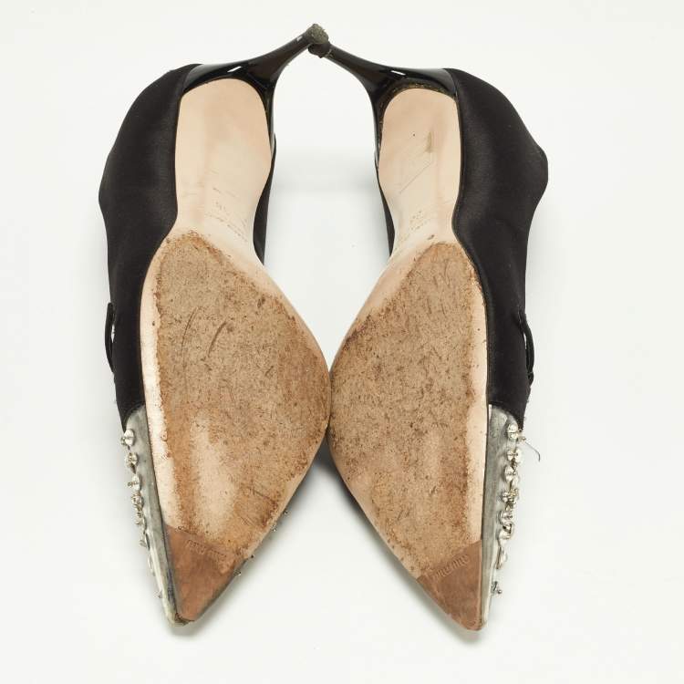 Pre Owned Miu Miu Black Satin and Crystal Embellished PVC Pointed Toe Pumps Size 38