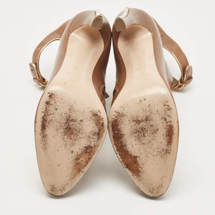Pre Owned Miu Miu Brown Leather Buckle Detail Ankle Booties Size 39.5