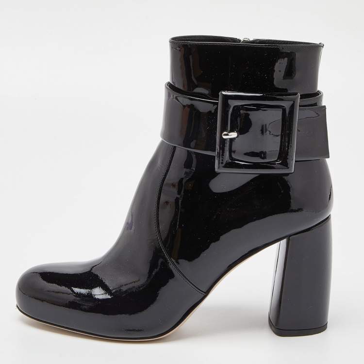Pre Owned Miu Miu Black Patent Leather Ankle Boots Size 38.5