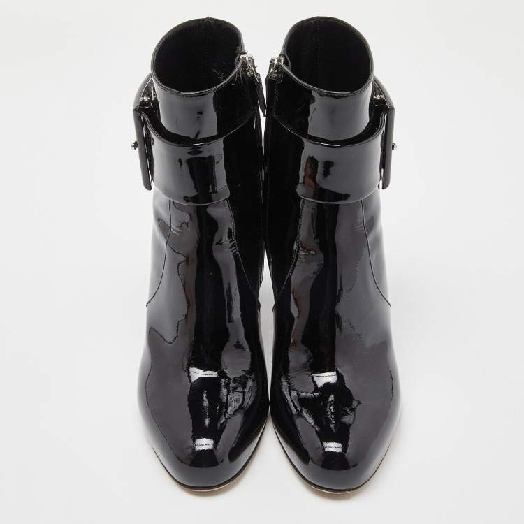Pre Owned Miu Miu Black Patent Leather Ankle Boots Size 38.5