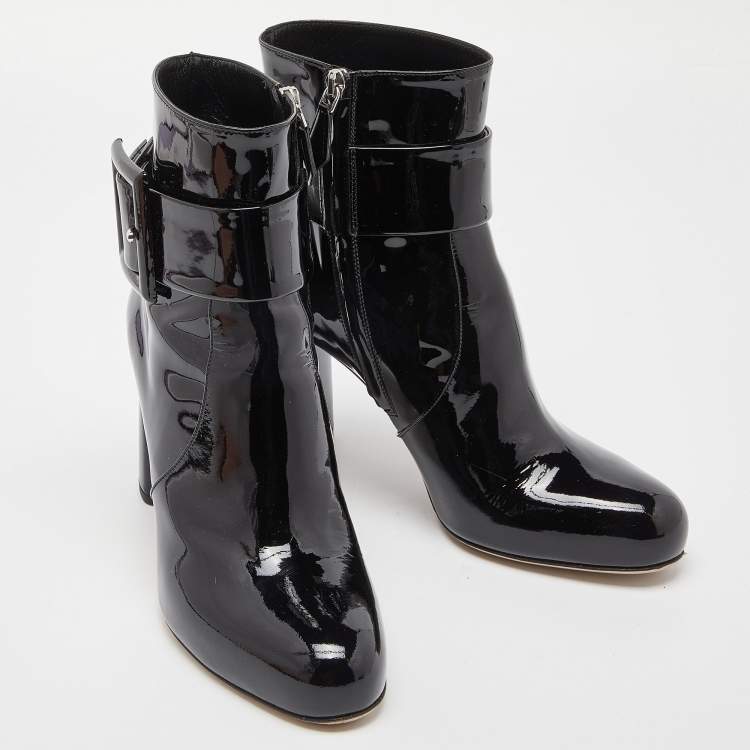 Pre Owned Miu Miu Black Patent Leather Ankle Boots Size 38.5