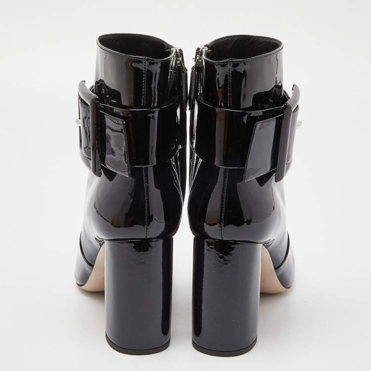 Pre Owned Miu Miu Black Patent Leather Ankle Boots Size 38.5