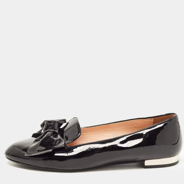 Pre Owned Miu Miu Black Patent Leather Bow Loafers Size 37