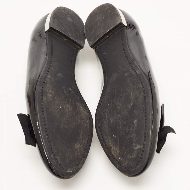 Pre Owned Miu Miu Black Patent Leather Bow Loafers Size 37