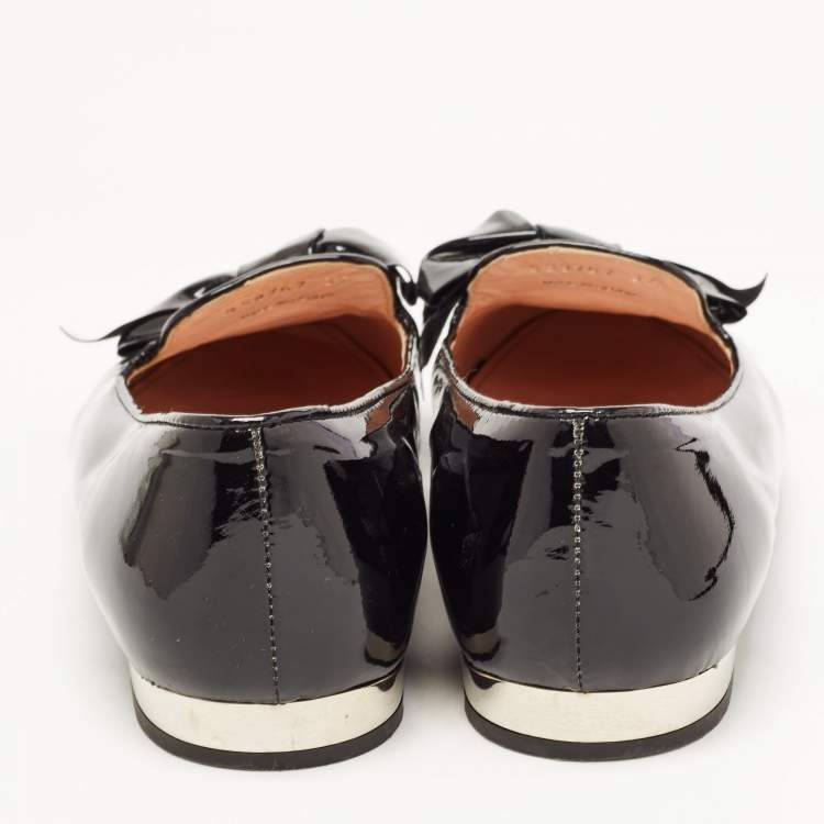 Pre Owned Miu Miu Black Patent Leather Bow Loafers Size 37