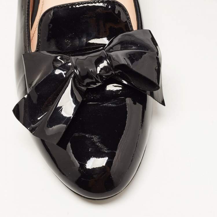 Pre Owned Miu Miu Black Patent Leather Bow Loafers Size 37