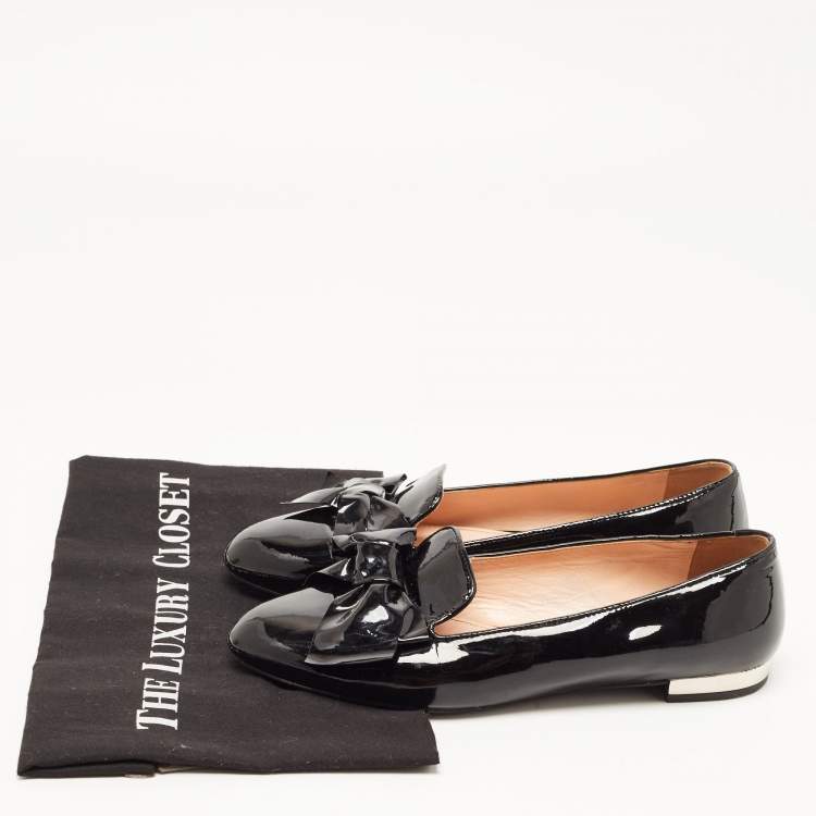 Pre Owned Miu Miu Black Patent Leather Bow Loafers Size 37