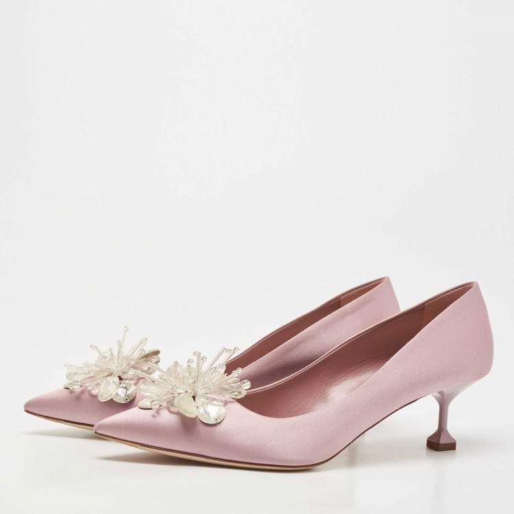 Pre Owned Miu Miu Light Purple Satin Crystal Embellished Pumps Size 39.5