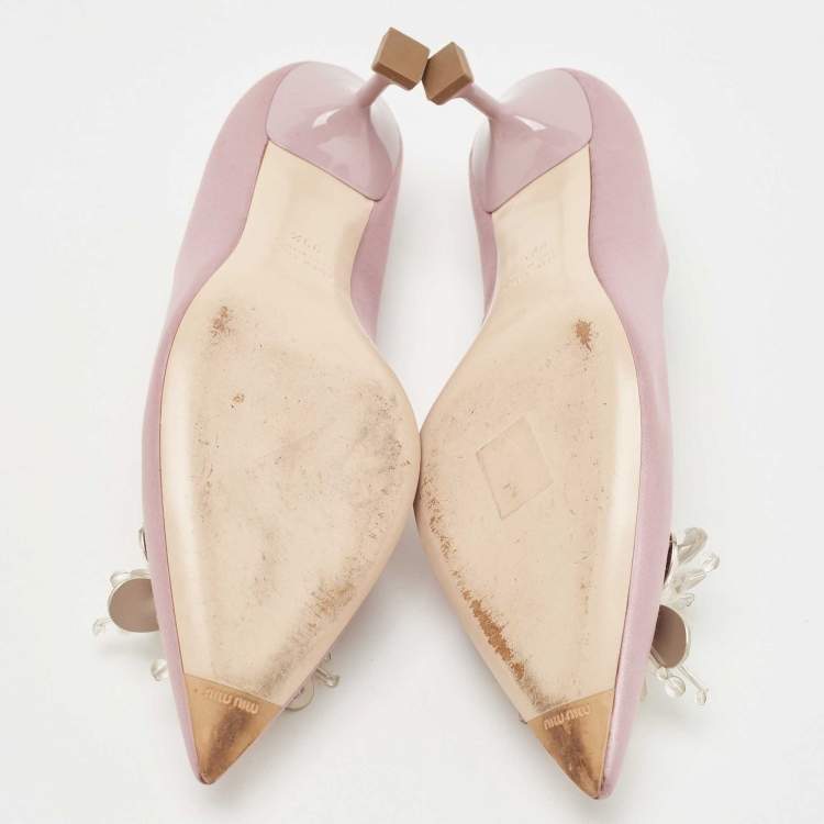 Pre Owned Miu Miu Light Purple Satin Crystal Embellished Pumps Size 39.5