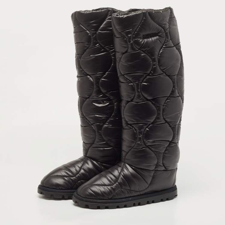 Pre Owned Miu Miu Black Nylon knee length Boots Size 37