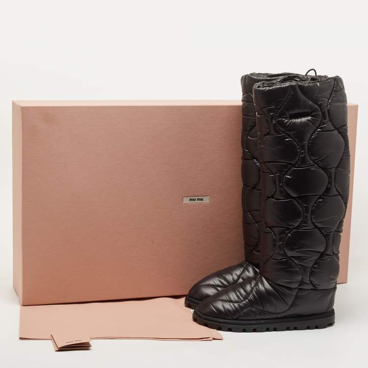 Pre Owned Miu Miu Black Nylon knee length Boots Size 37