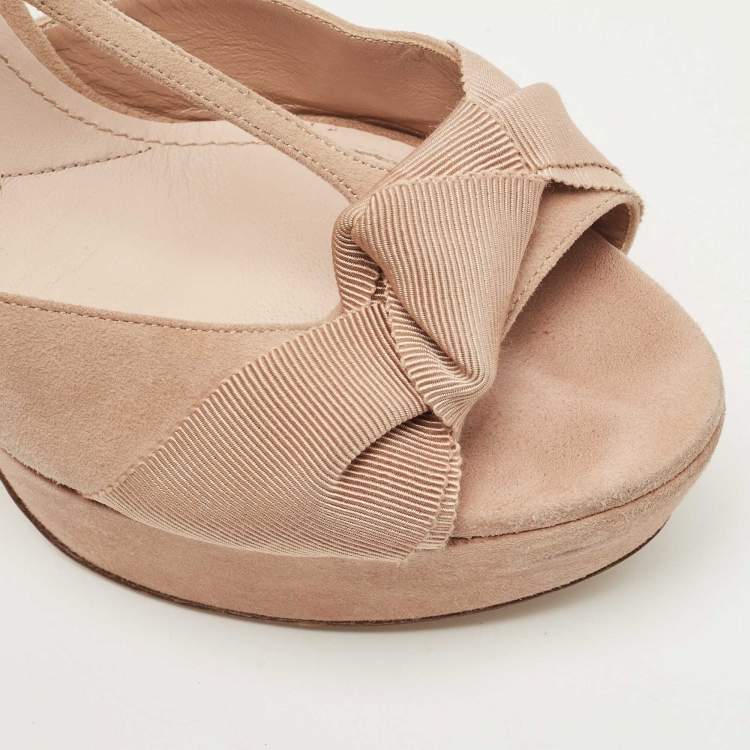 Pre Owned Miu Miu Beige Suede Platform Ankle Strap Sandals Size 38.5