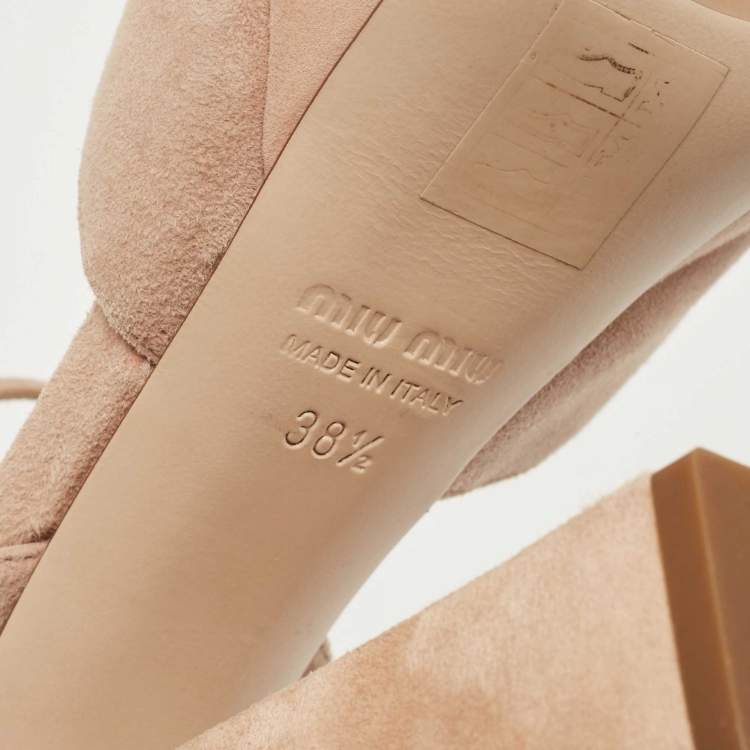 Pre Owned Miu Miu Beige Suede Platform Ankle Strap Sandals Size 38.5