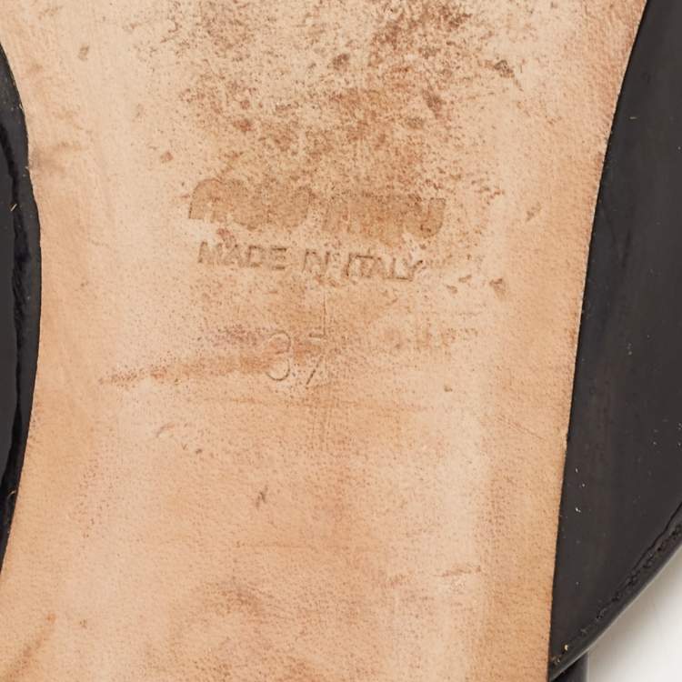Pre Owned Miu Miu Black Patent Leather Bow Crystal Embellished Flat Slides Size 37