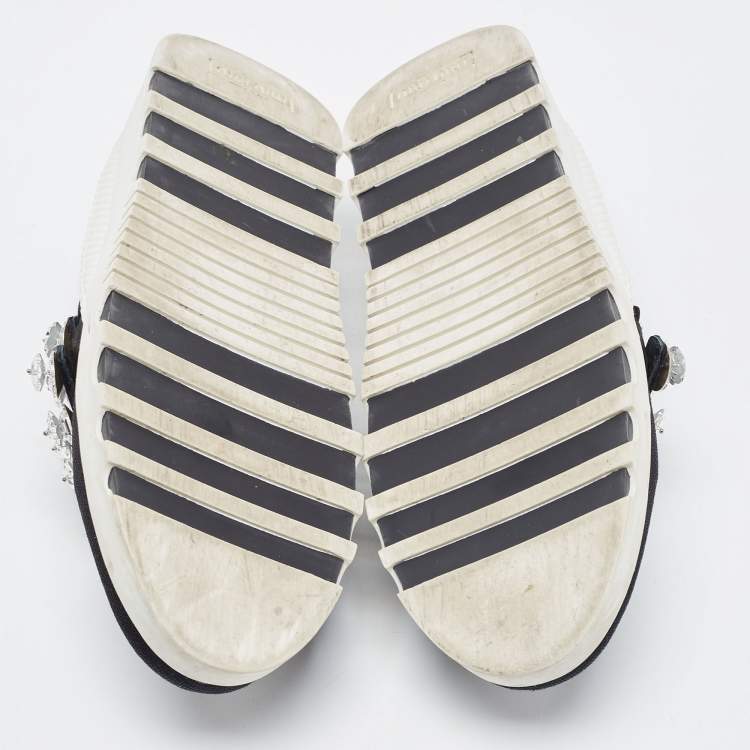 Pre Owned Miu Miu Black Knit Fabric  Double Band Crystal Sneakers Size 40