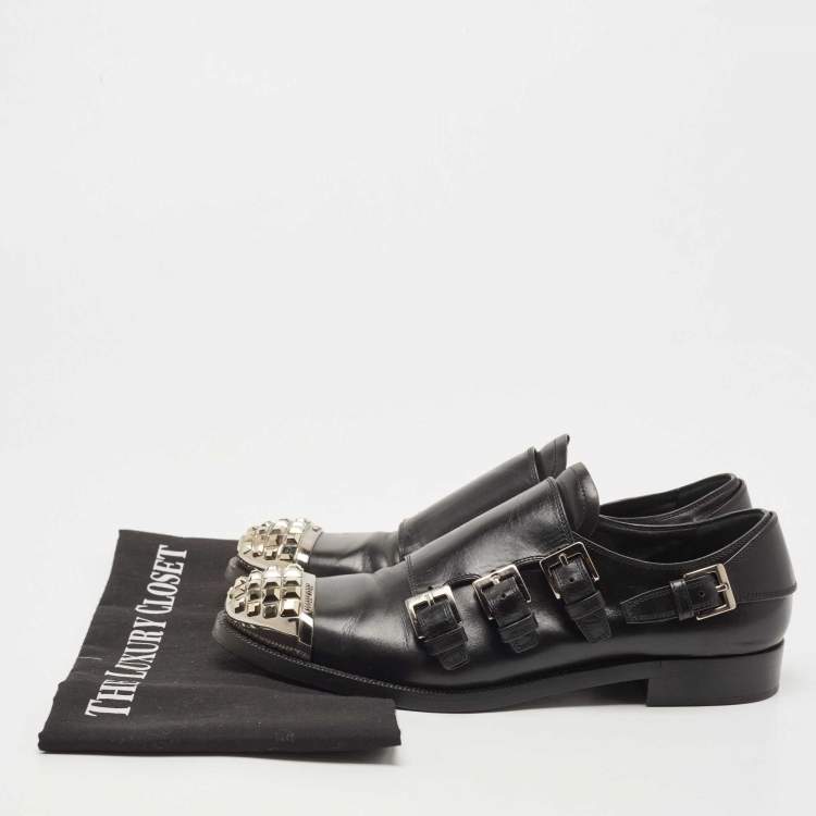 Pre Owned Miu Miu Black Leather Studded Cap Toe Monk Strap Derby Size 37