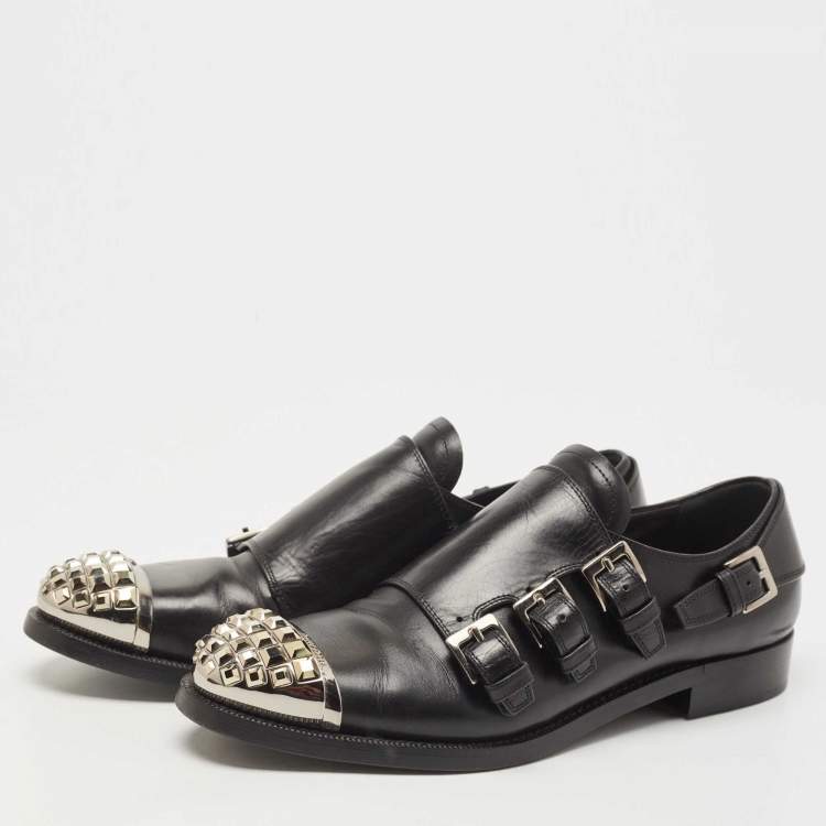 Pre Owned Miu Miu Black Leather Studded Cap Toe Monk Strap Derby Size 37