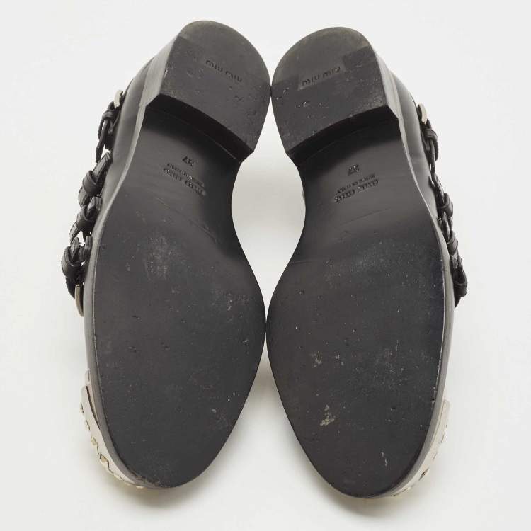Pre Owned Miu Miu Black Leather Studded Cap Toe Monk Strap Derby Size 37