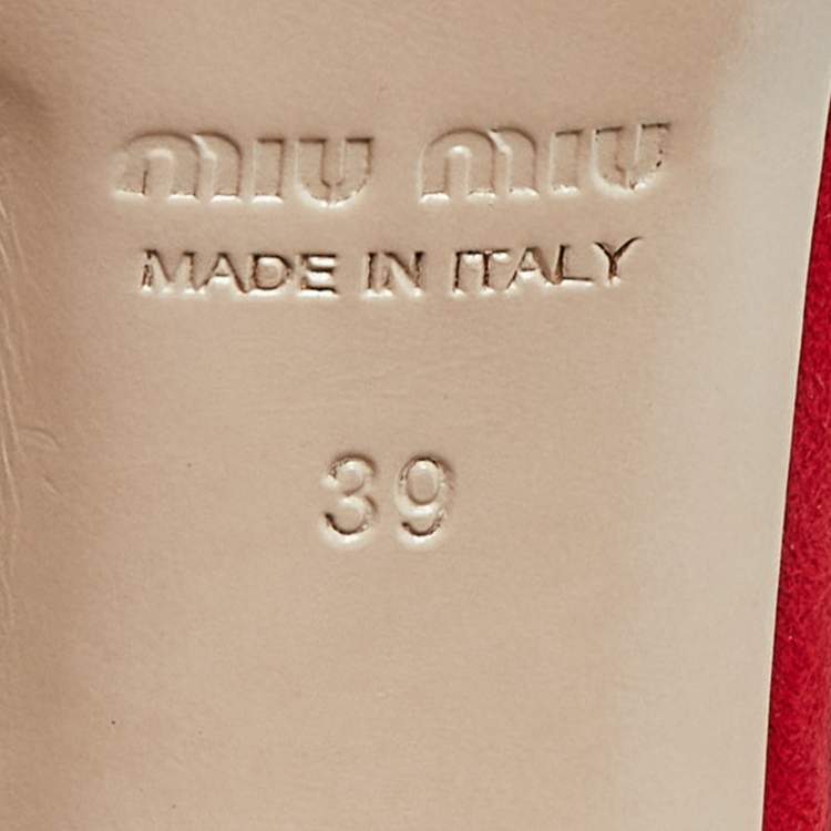 Pre Owned Miu Miu Red Suede Crystal Embellished Ankle Strap  Sandals Size 39