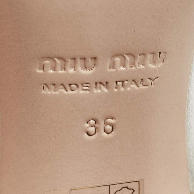 Pre Owned Miu Miu Silver Leather Ankle Wrap Sandals Size 36