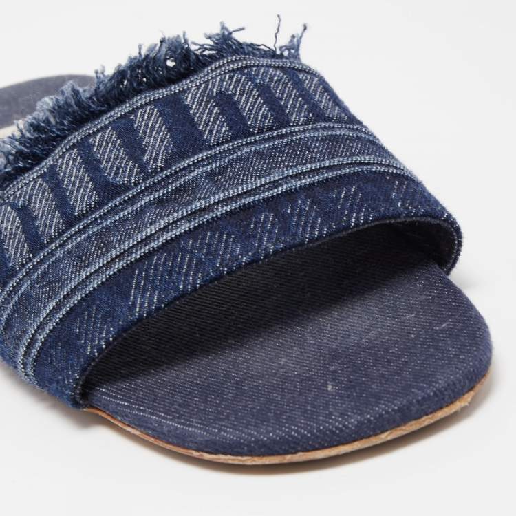 Pre Owned Miu Miu Blue Denim Slide Flats Size 41