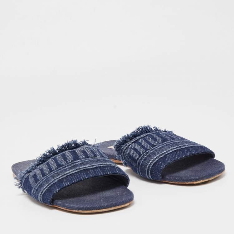 Pre Owned Miu Miu Blue Denim Slide Flats Size 41