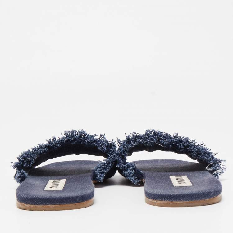 Pre Owned Miu Miu Blue Denim Slide Flats Size 41