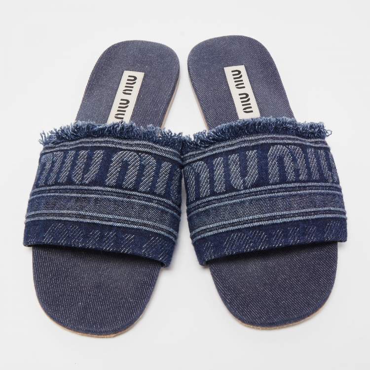 Pre Owned Miu Miu Blue Denim Slide Flats Size 41