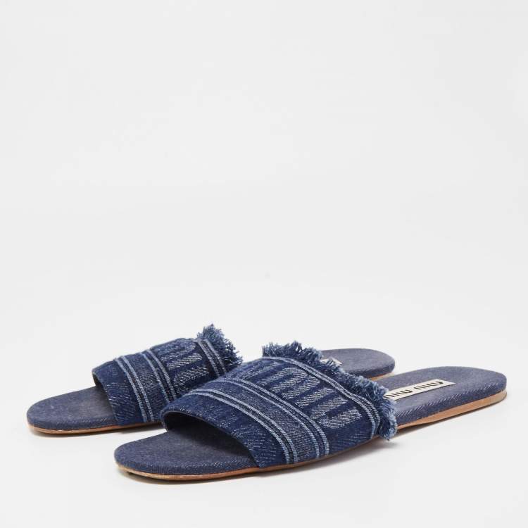 Pre Owned Miu Miu Blue Denim Slide Flats Size 41