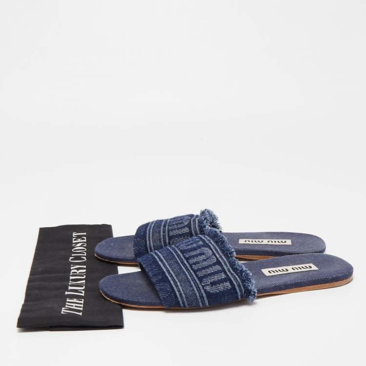 Pre Owned Miu Miu Blue Denim Slide Flats Size 41