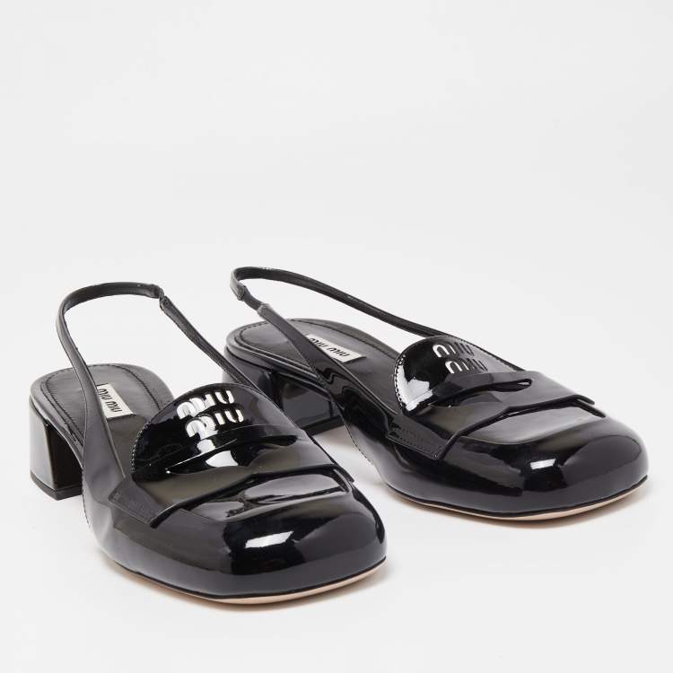 Pre Owned Miu Miu Black Patent Leather Slingback Pumps Size 41