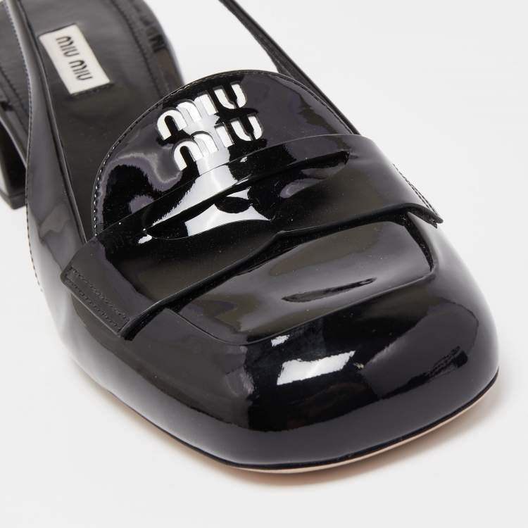 Pre Owned Miu Miu Black Patent Leather Slingback Pumps Size 41